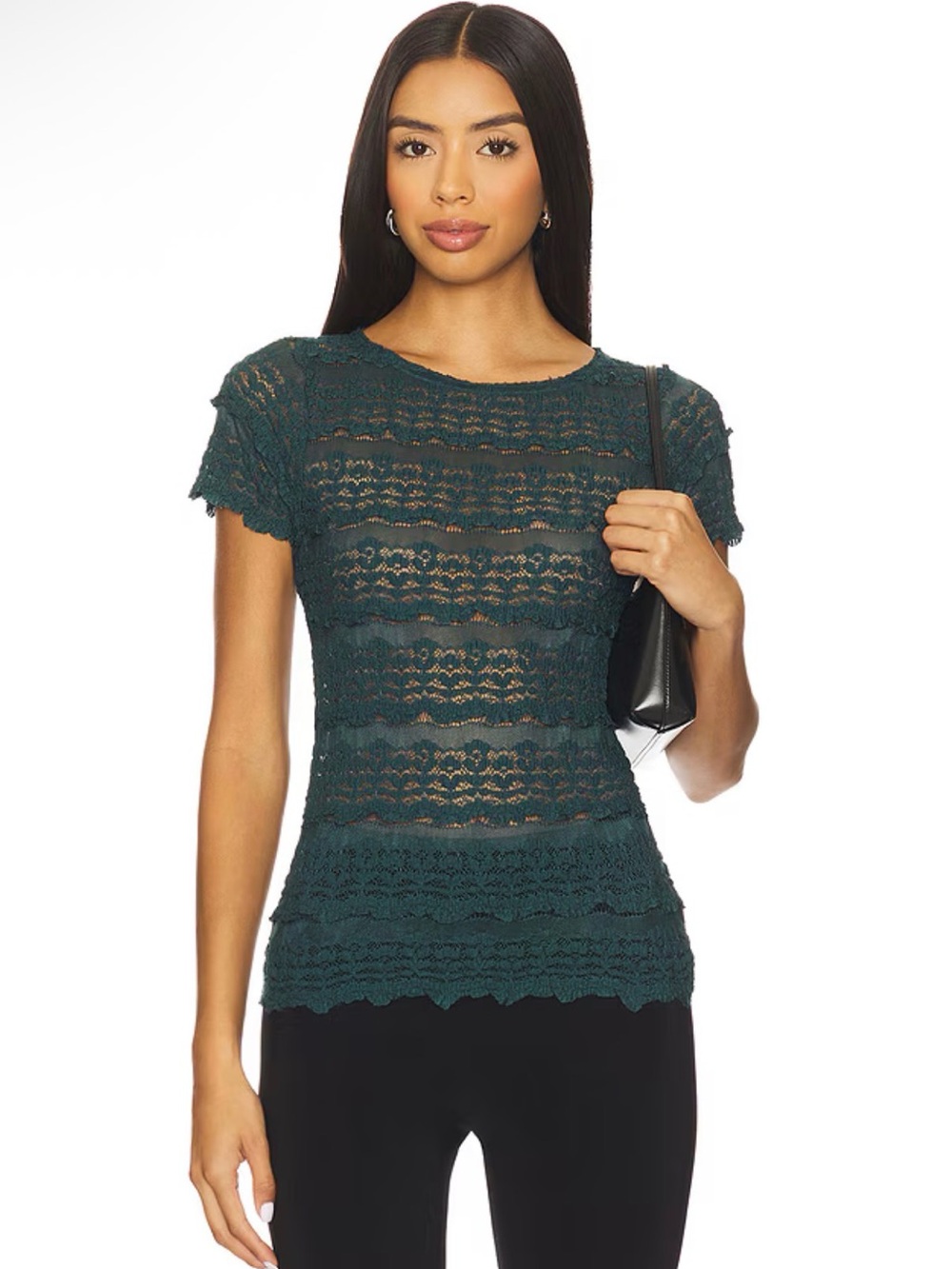 NWT Free People Angelina Lace Tee Sea Moss – Size XS